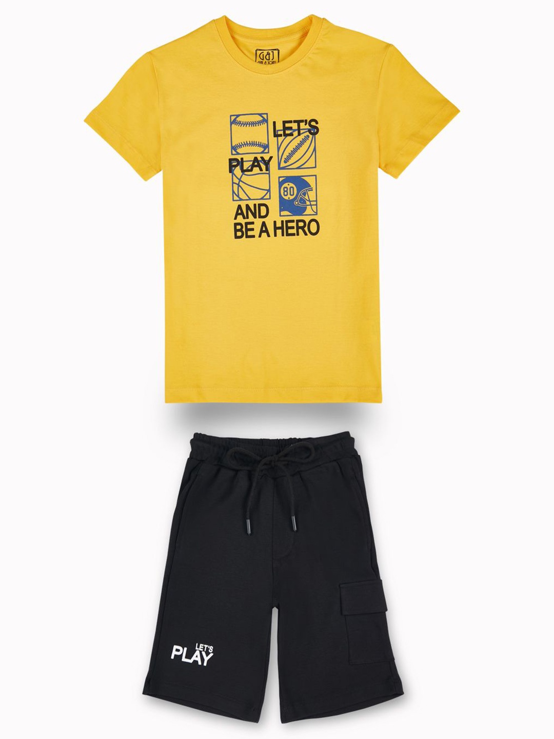 

Gini and Jony Boys Printed Round Neck Pure Cotton T-shirt With Shorts, Yellow