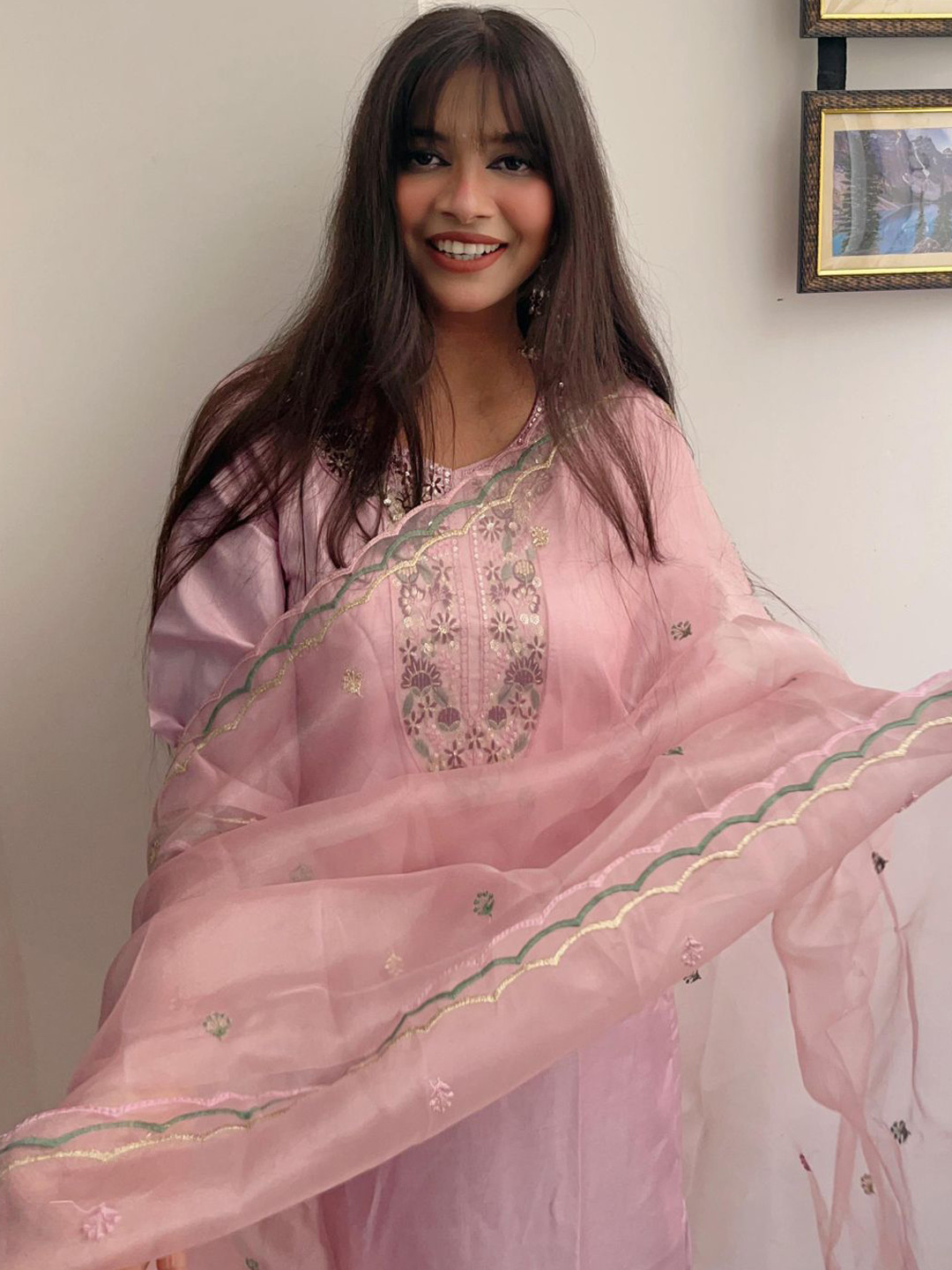 

VredeVogel Women Floral Embroidered Regular Kurta with Trousers & With Dupatta, Lavender