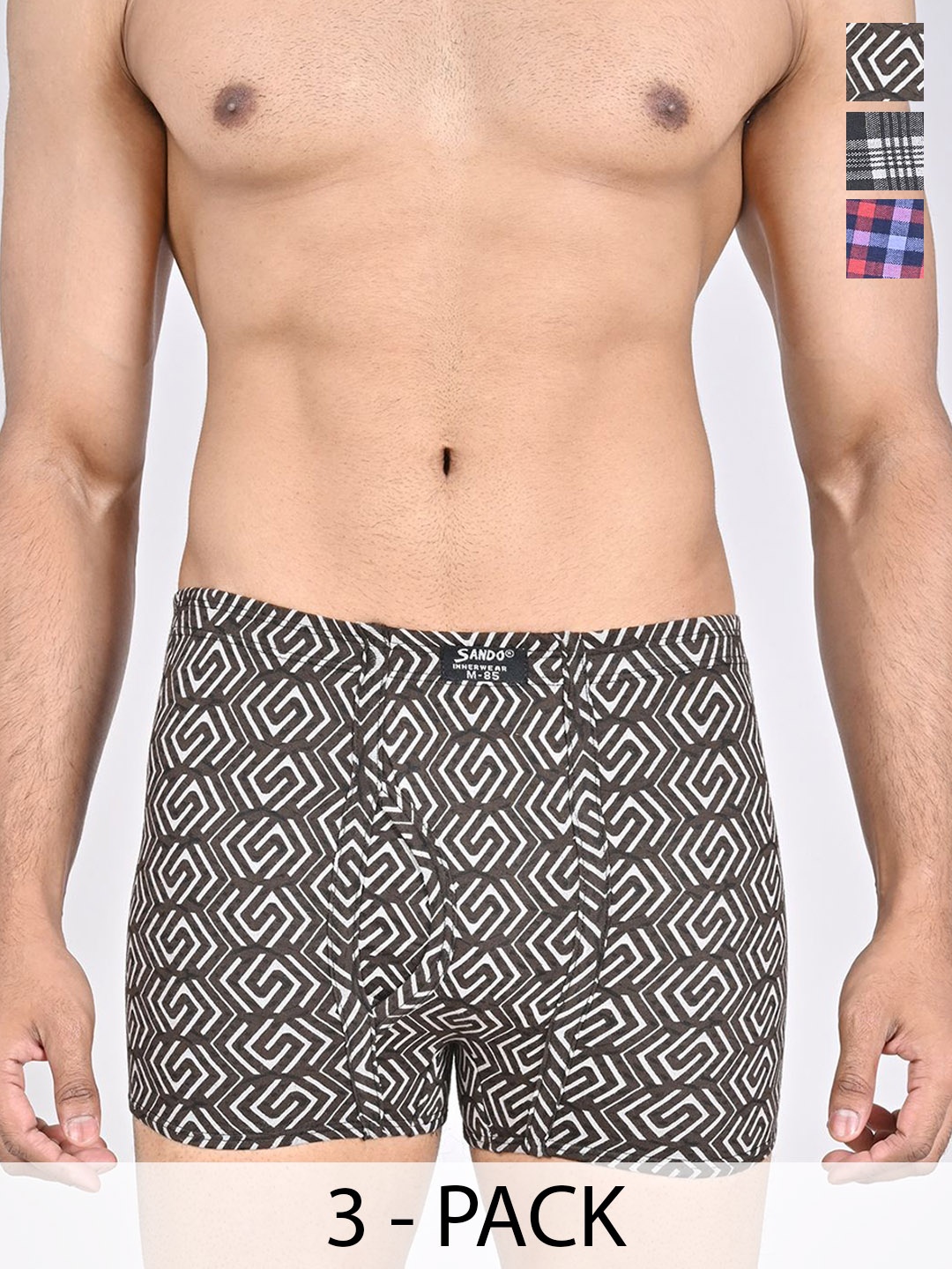 

SANDO Pack Of 3 Printed Cotton Trunks GENIUS-01-04-07, Blue