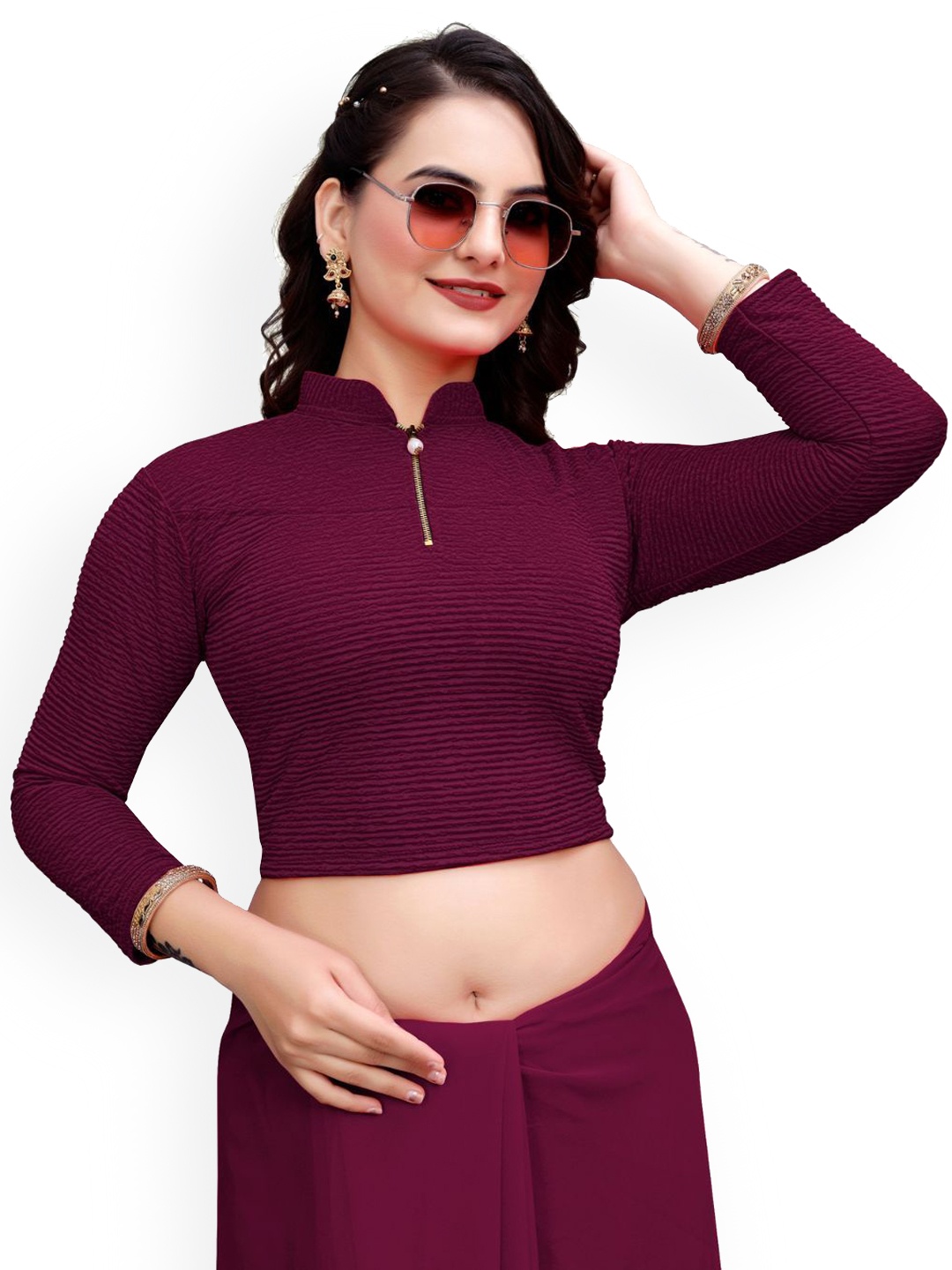 

SS Sanket Synthetics High Neck Readymade SareeBlouse, Burgundy