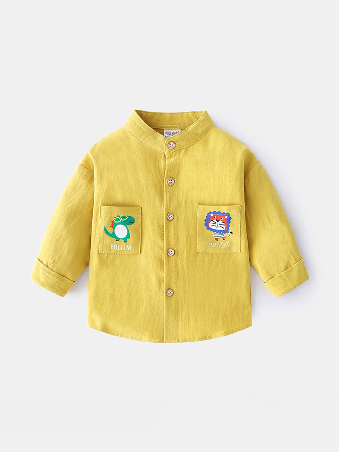 

LULU & SKY Boys Solid Band Collar Cotton Casual Shirt, Yellow