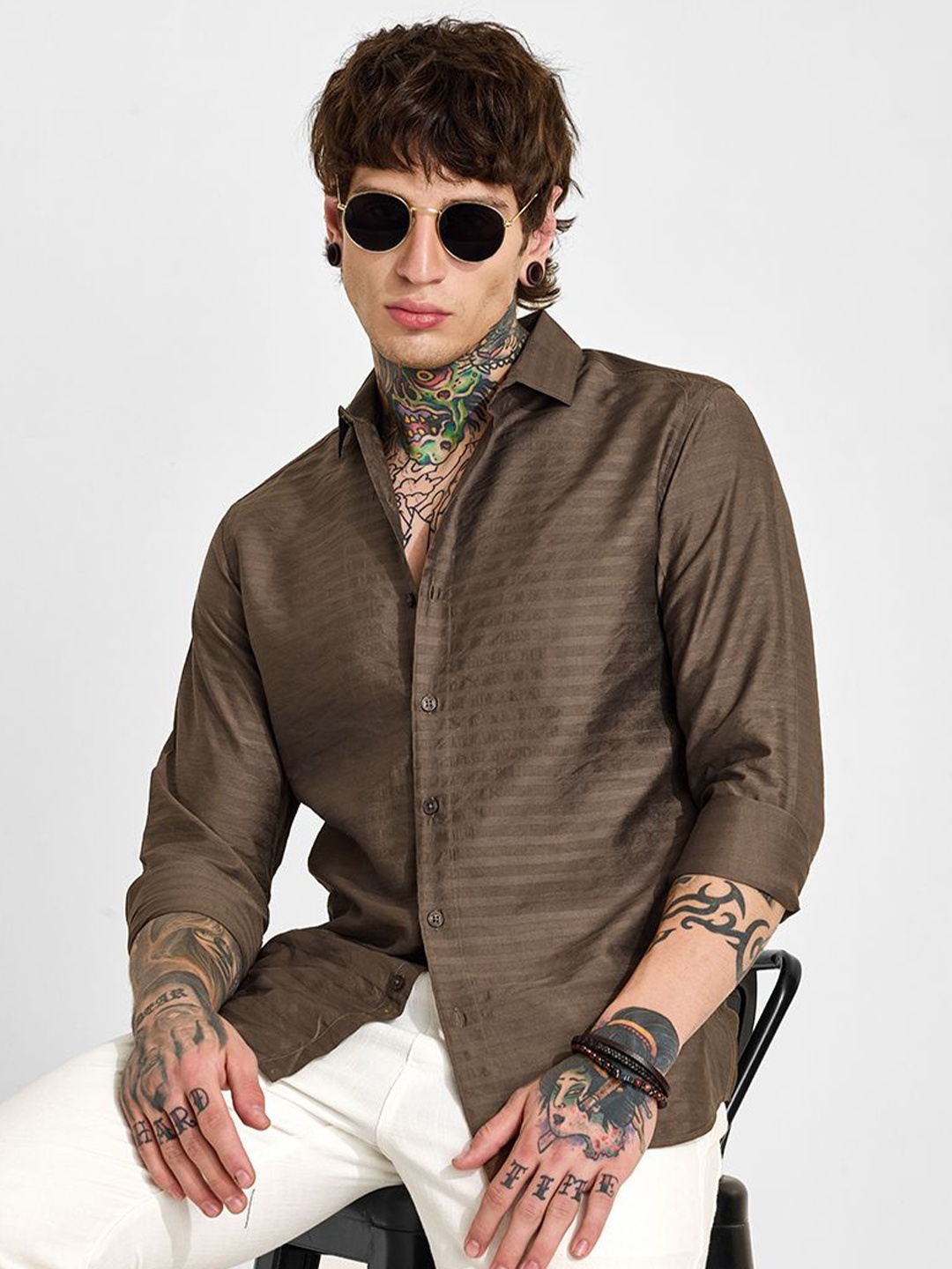

Snitch Men Smart Slim Fit Opaque Casual Shirt, Brown