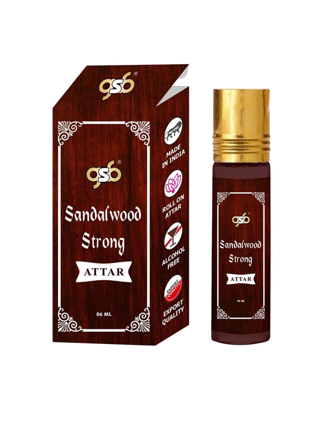 

GSB Sandalwood Strong Alcohol Free Long Lasting Natural Roll On Attar - 6 ml, Brown