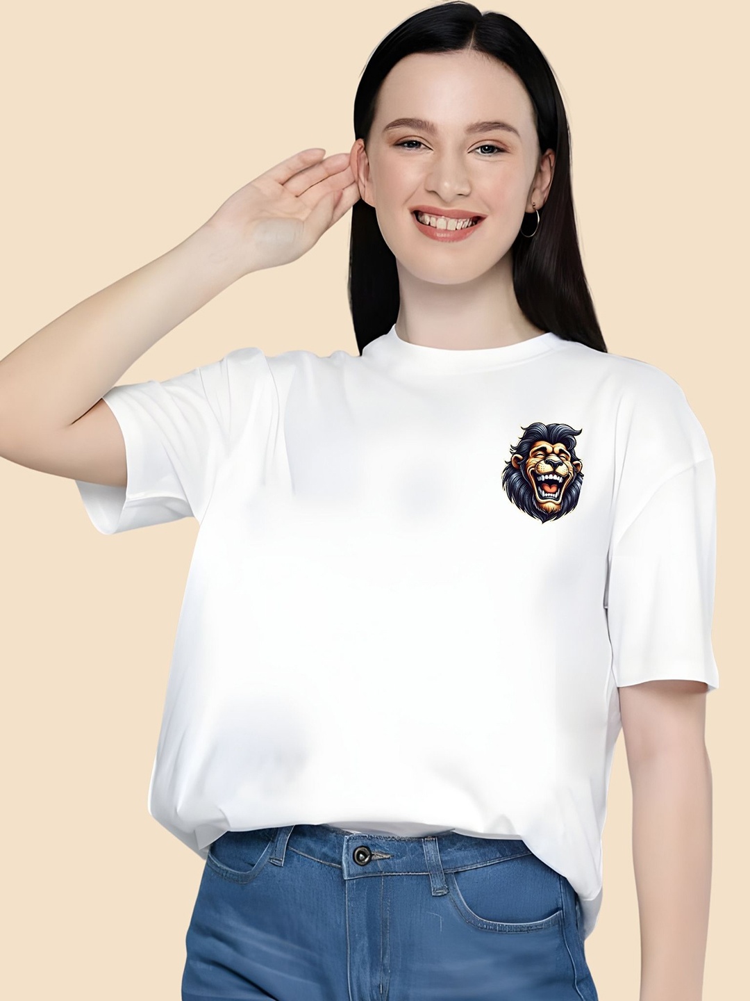 

SZN Women Graphic Printed Round Neck Cotton Oversized T-shirt, White