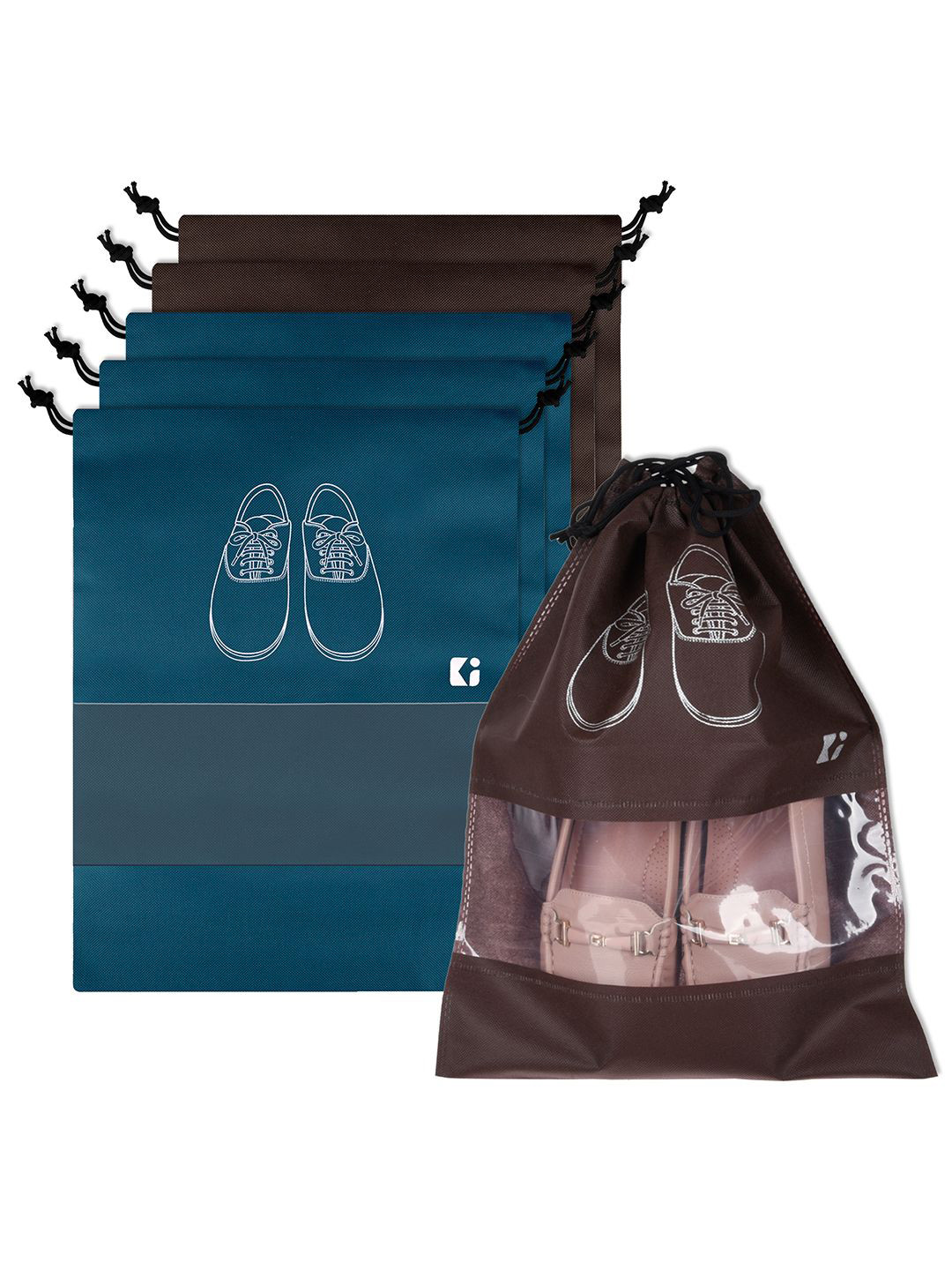 

Kuber Industries Navy Blue & Coffee Brown 6 Pieces Printed Shoe Cover Bags