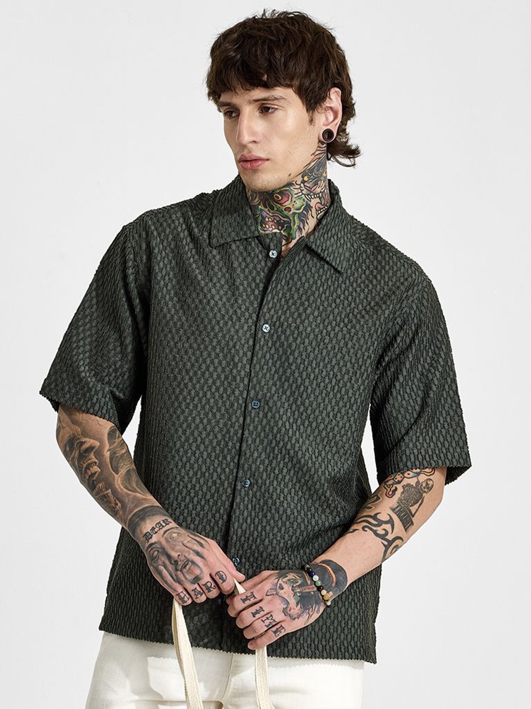 

Snitch Men Relaxed Opaque Casual Shirt, Olive