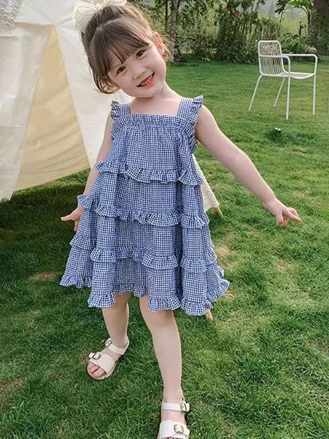 

LULU & SKY Girls Polka Dots Printed A-Line Dress, Blue