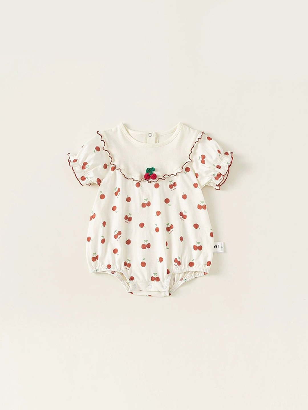 

LULU & SKY Kids Girls Printed Round Neck Bodysuit, Beige