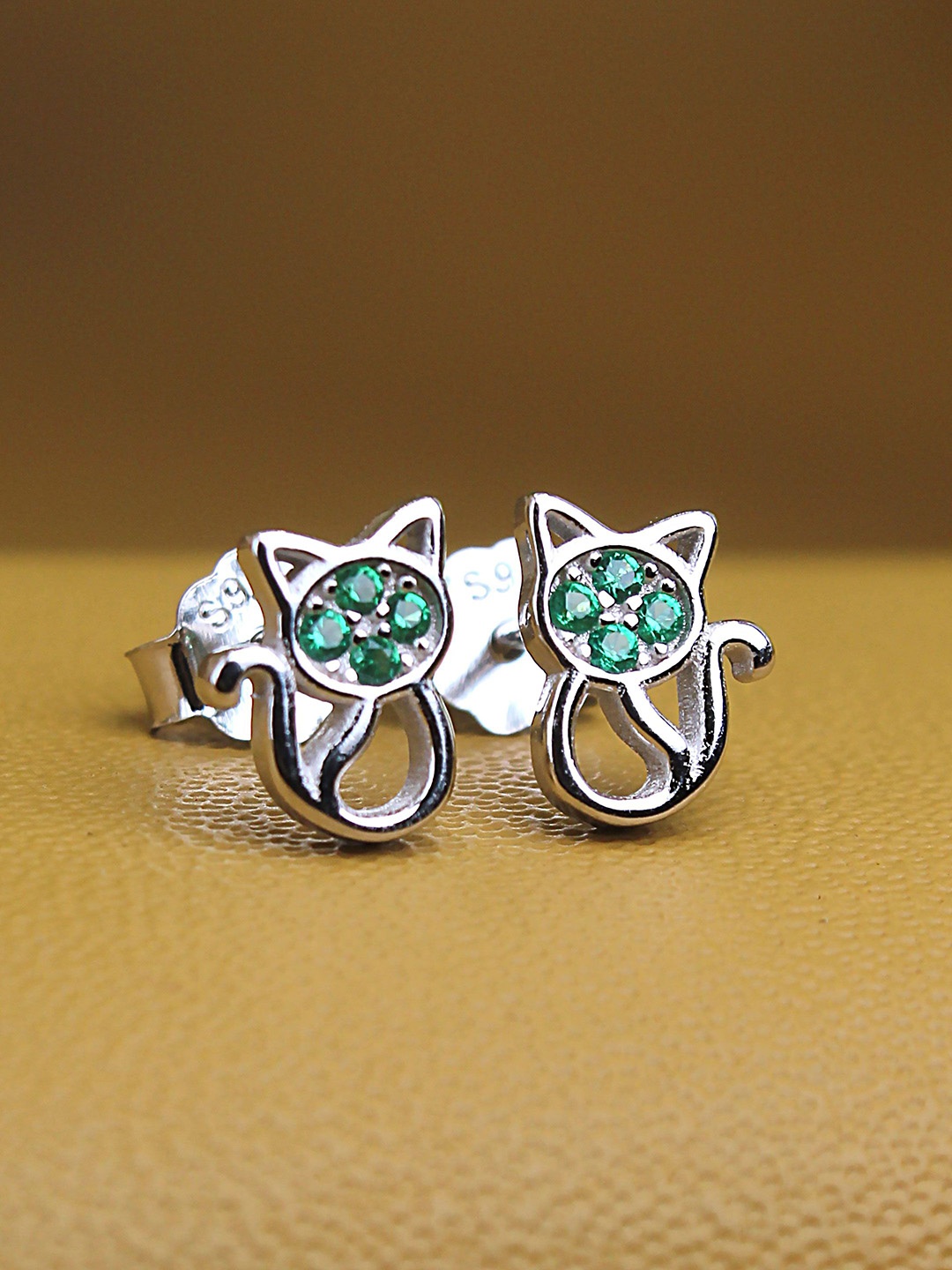 

DEVASHREE 925 Silver Rhodium-Plated Cubic Zirconia Studded Animal Shaped Studs