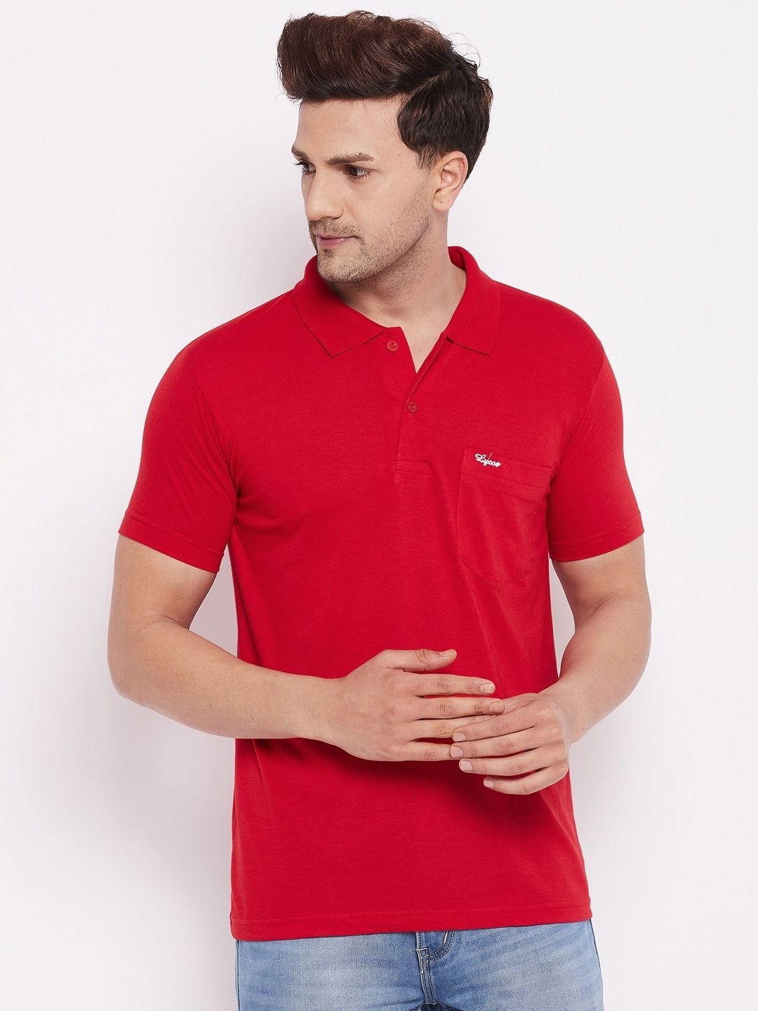 

LYCOS Men Solid Polo Collar Cotton T-shirt, Red