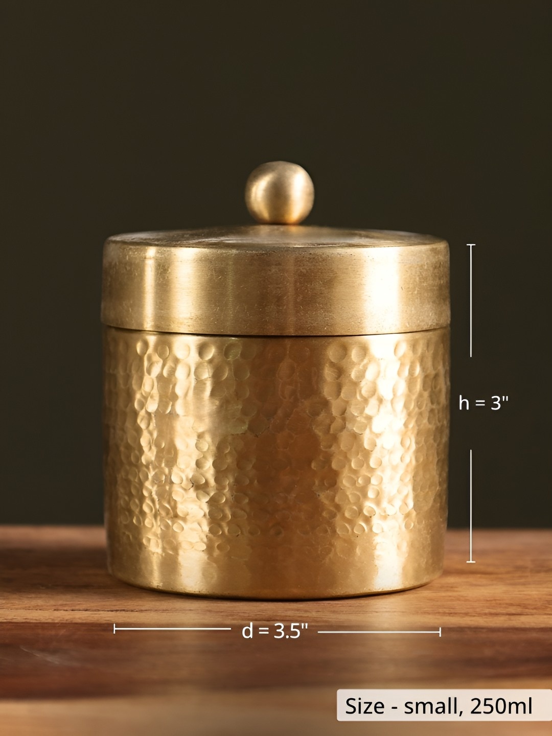 

Peepul Tree Gold-Toned Textured Brass Container With Lid - 250 ml