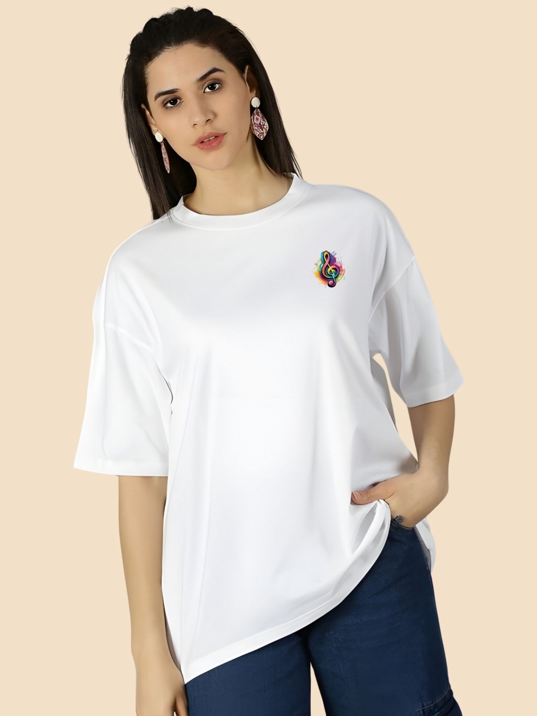 

SZN Women Graphic Printed Round Neck Cotton Oversized T-shirt, White