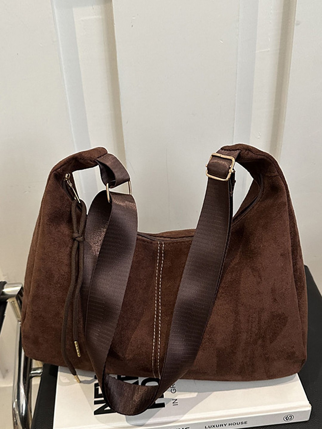 

LULU & SKY PU Bucket Handheld Bag with Bow Detail, Brown