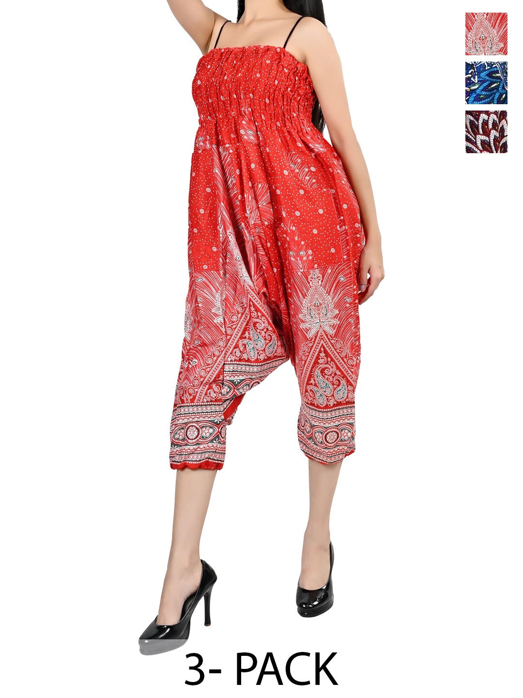 

NarNari Pack Of 3 Printed Mid-Rise Harem Pants, Teal