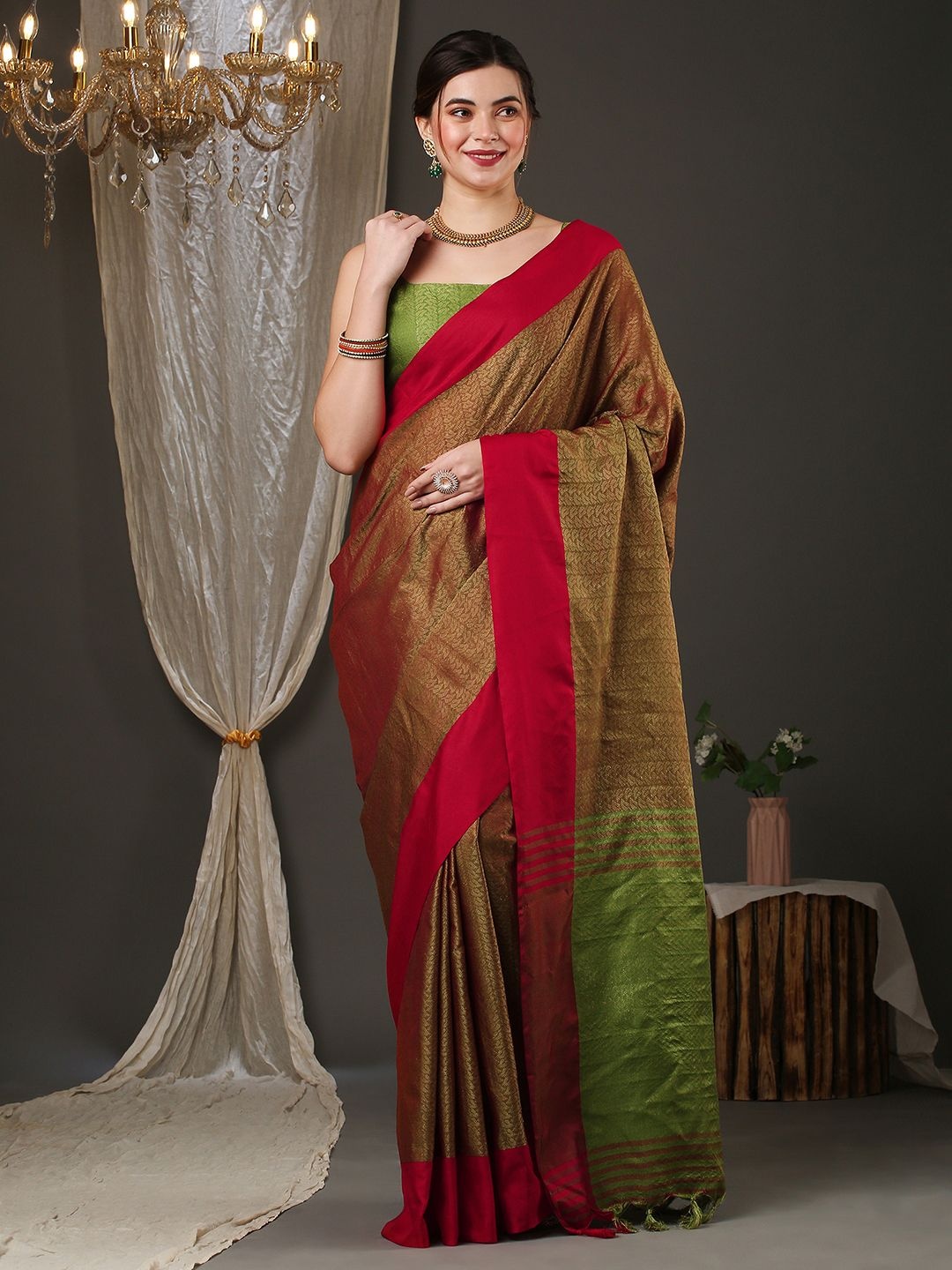

Mitera Woven Design Zari Silk Cotton Saree, Maroon