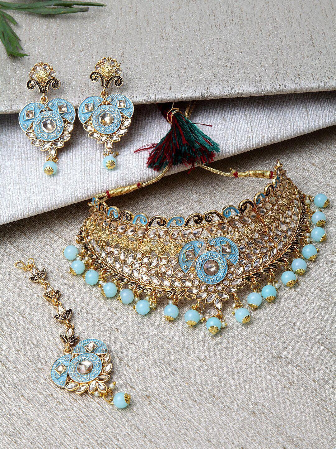 

Anouk Blue Gold Plated Artificial Stones Studded & Beaded Jewellery Set