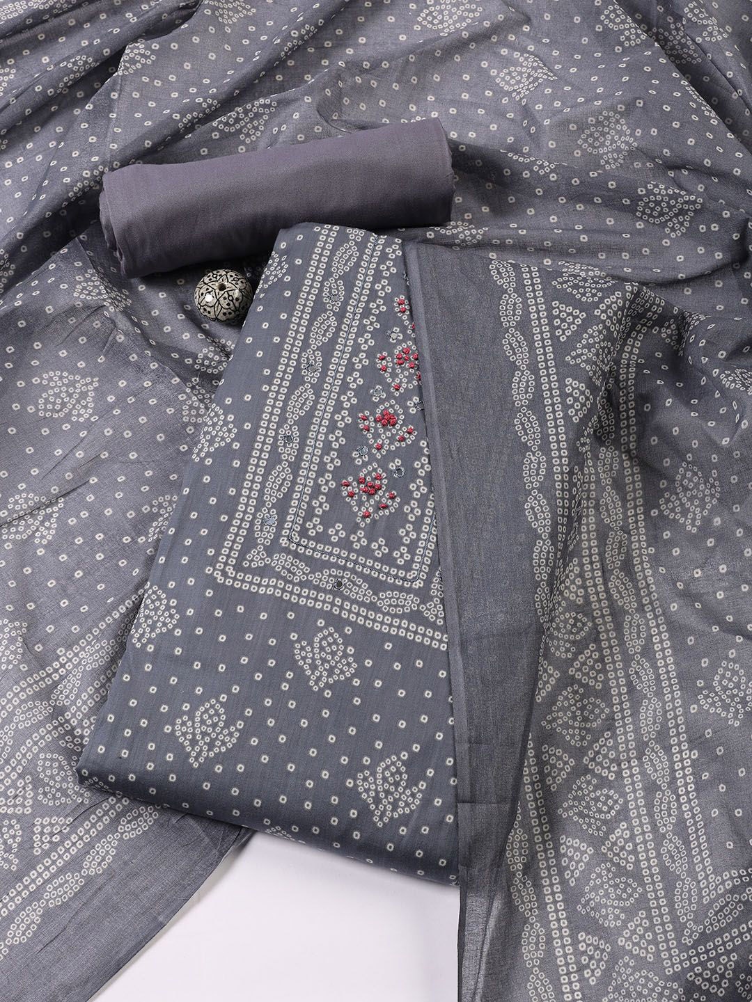 

Meena Bazaar Floral Printed Unstitched Dress Material, Grey