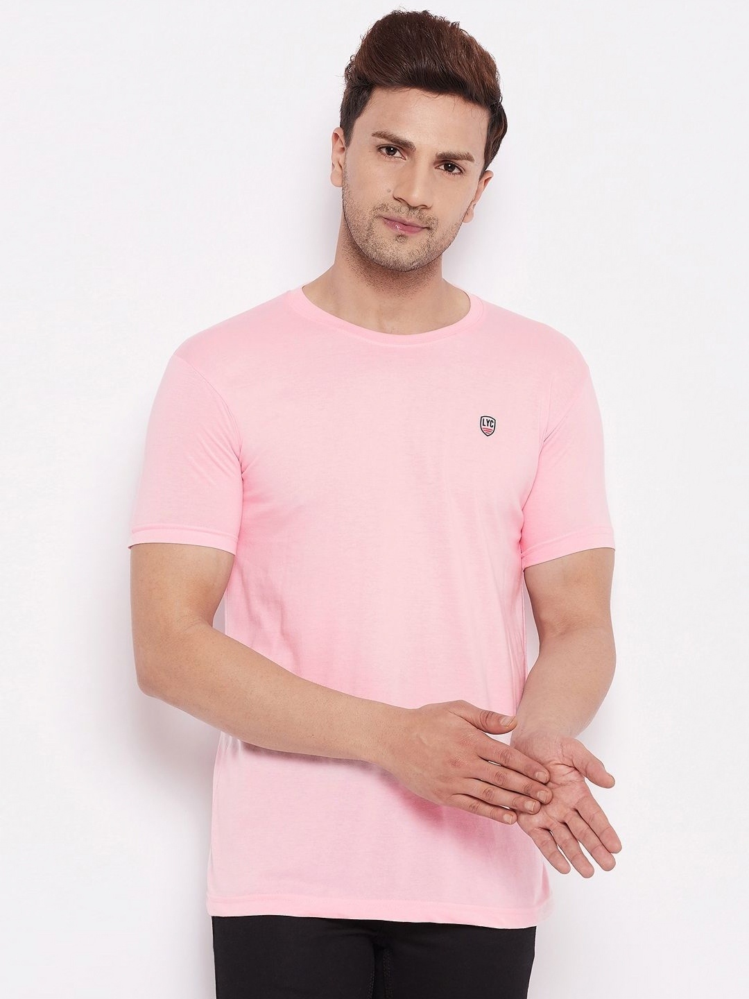 

LYCOS Men Solid Round Neck Cotton T-shirt, Pink