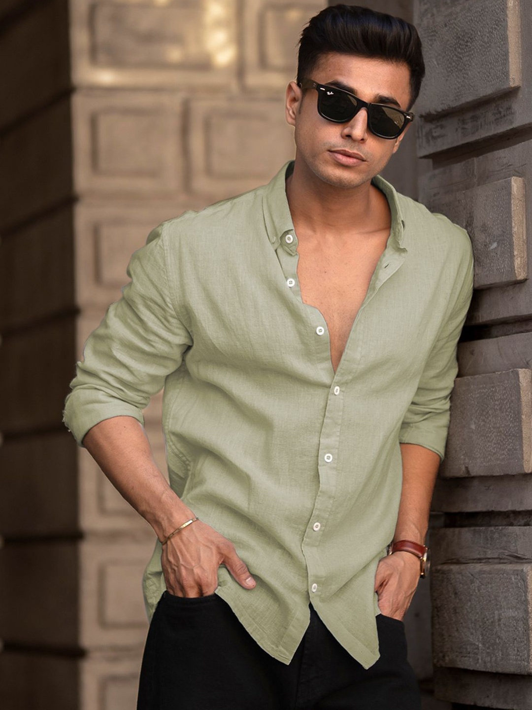 

Powerlook Men Tartan Checks Opaque Casual Shirt, Green