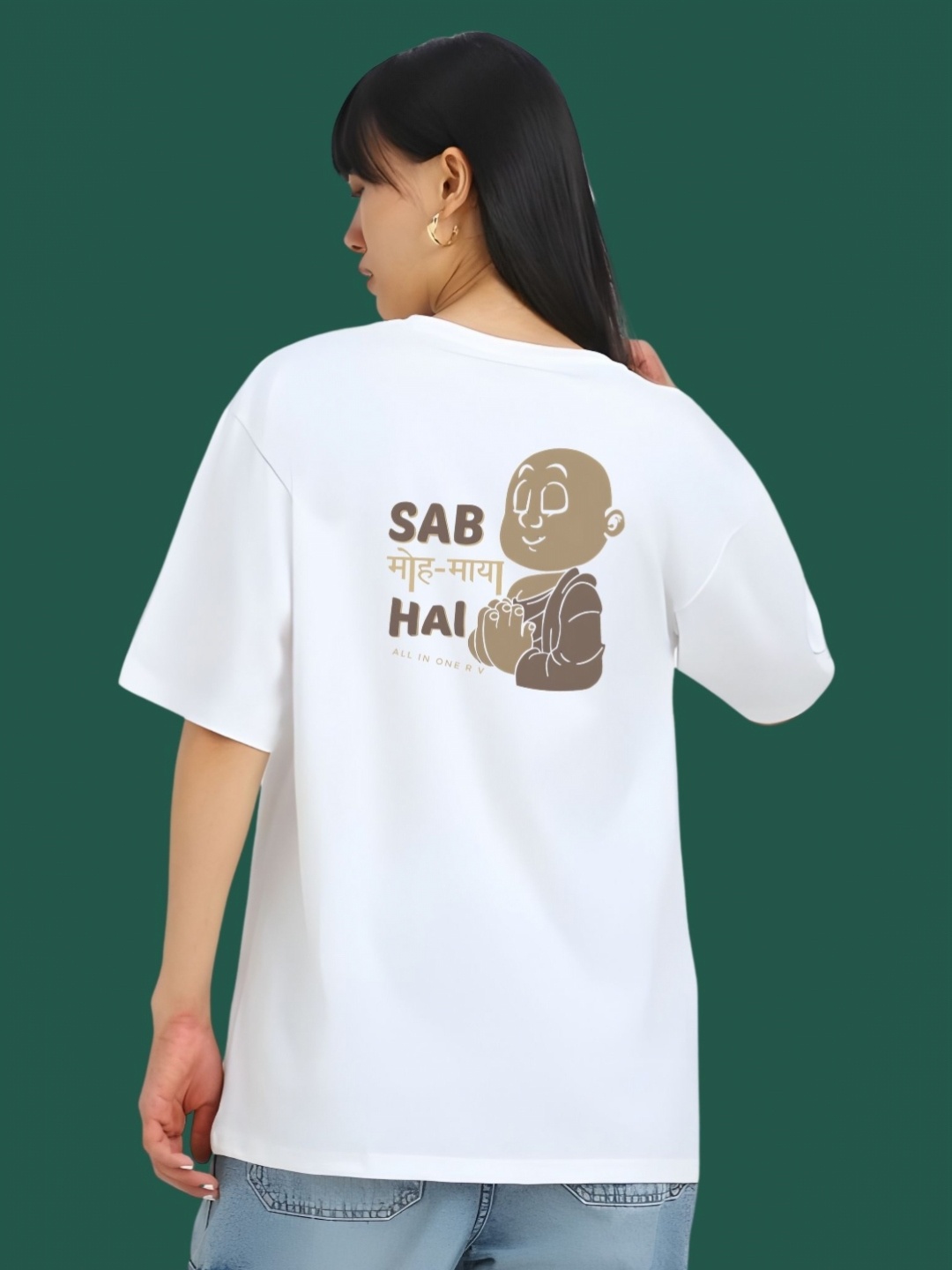 

DressBerry Women Typography Printed Round Neck Cotton Oversized T-shirt, White