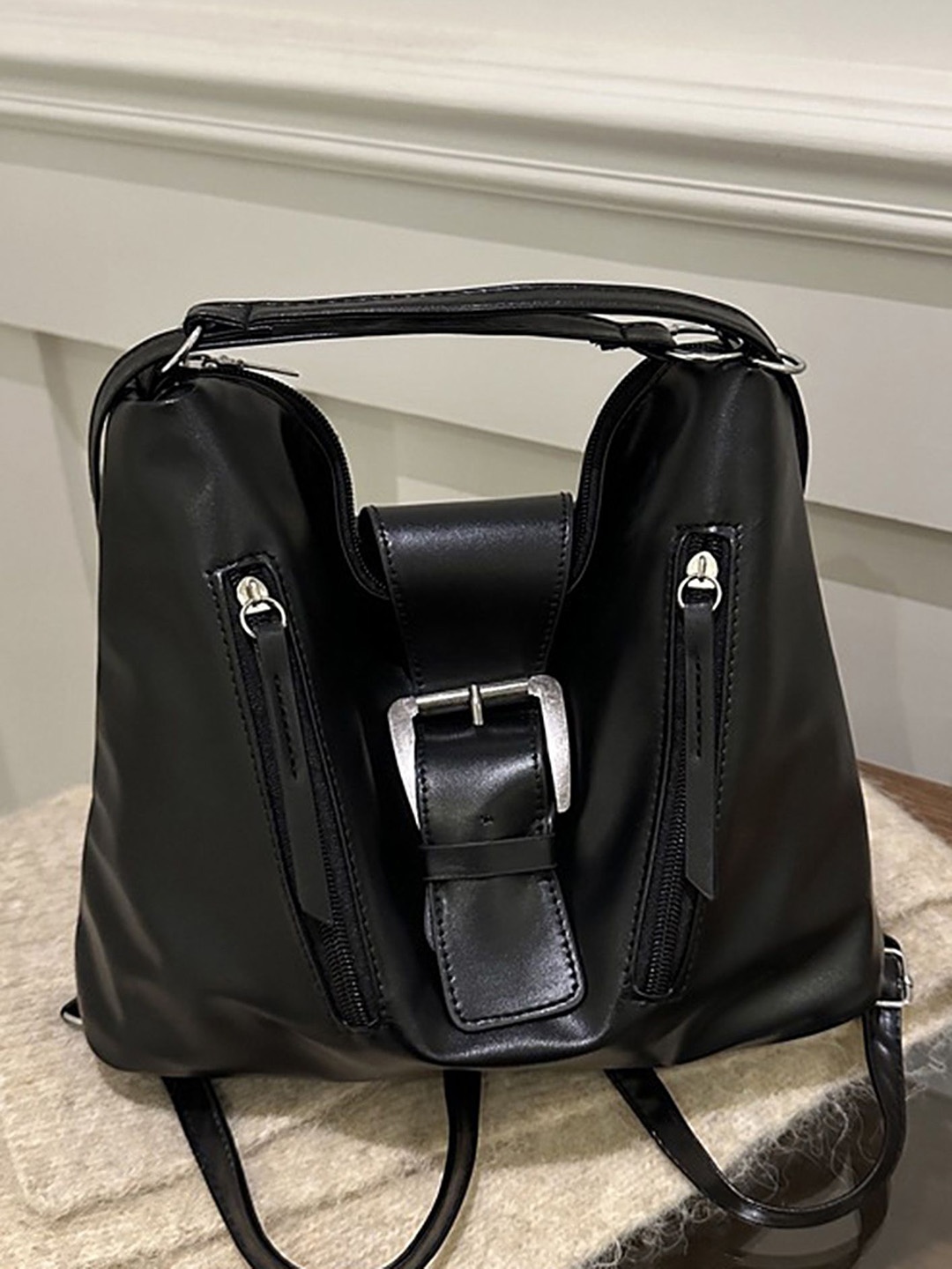 

LULU & SKY PU Structured Satchel with Quilted, Black