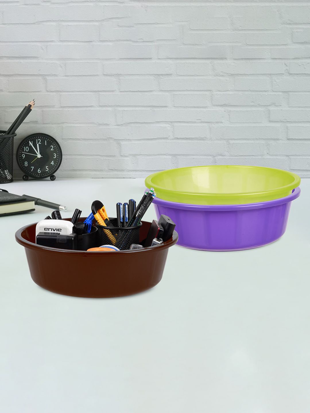 

Kuber Industries Purple & Green 3 Pieces Regular Desk Organisers