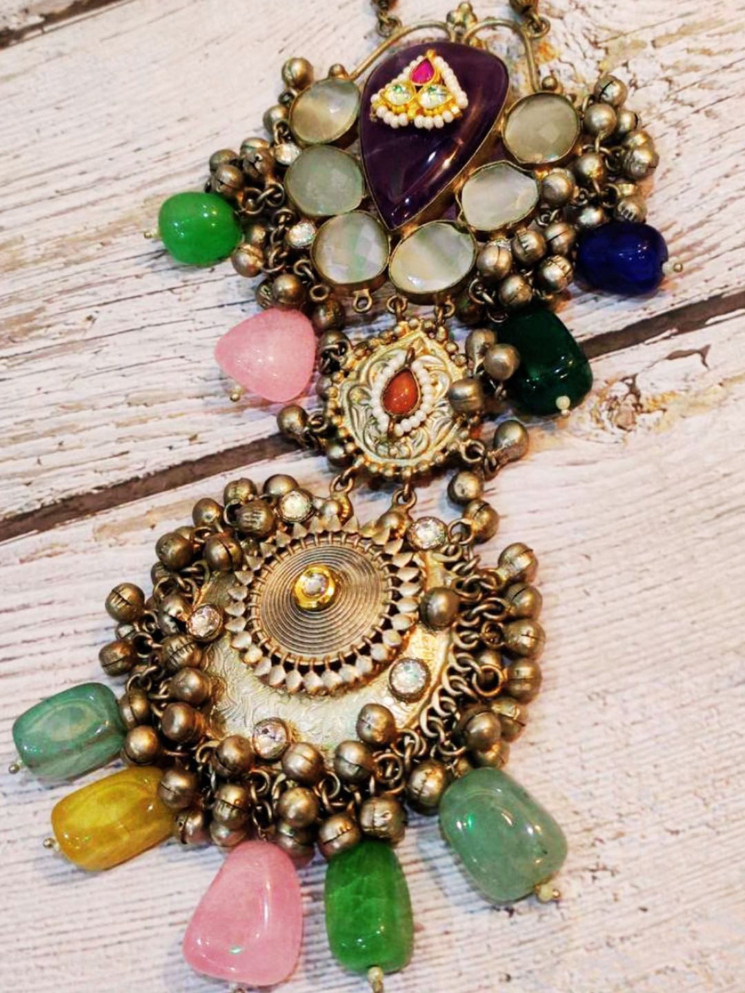 

ADC SHEMONA German Silver-Plated Stone-Studded & Beaded Necklace