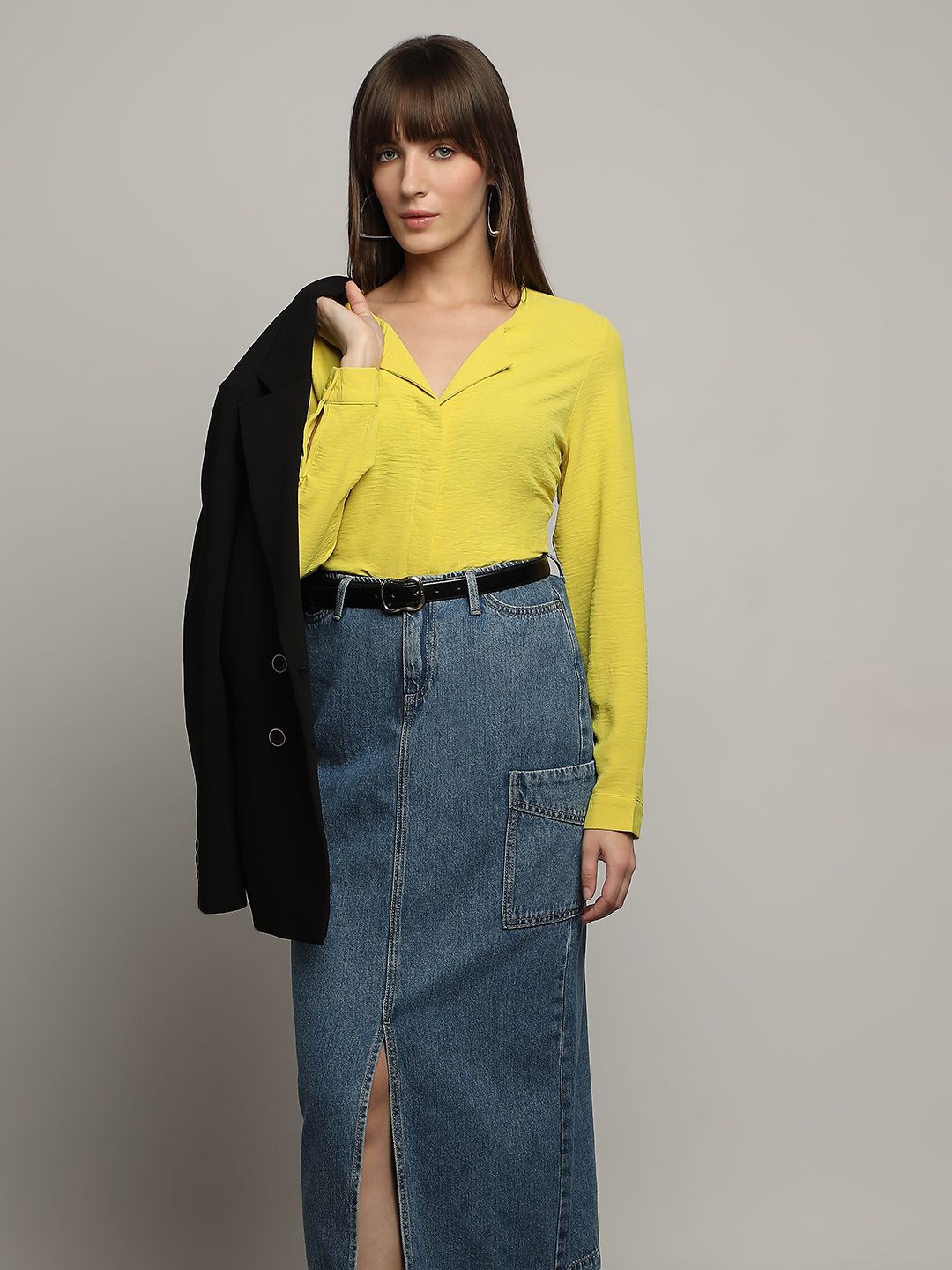 

Vero Moda Women Collarless Solid Casual Shirt, Yellow