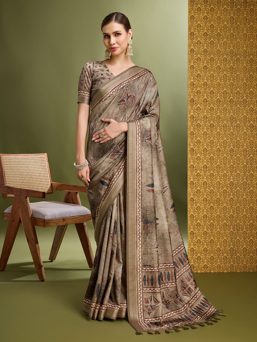 

Mantrotsav Batik Saree, Brown