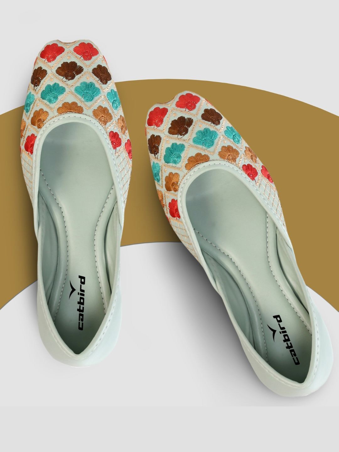 

CATBIRD Women Woven Design Ethnic embellished Mojaris, Off white