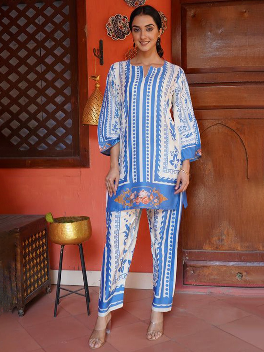 

HOUSE OF KARI Printed Tunic & Trouser Co-ord Set, Blue