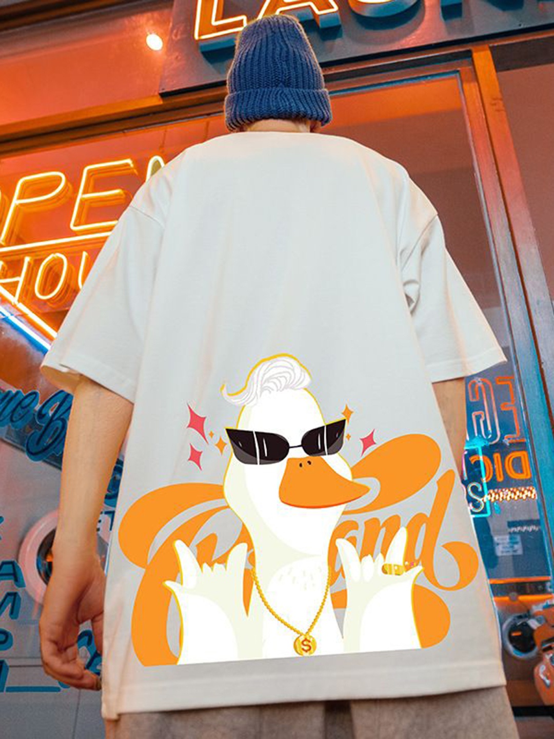 

HERE&NOW Men Graphic Printed Round Neck Oversized T-shirt, White