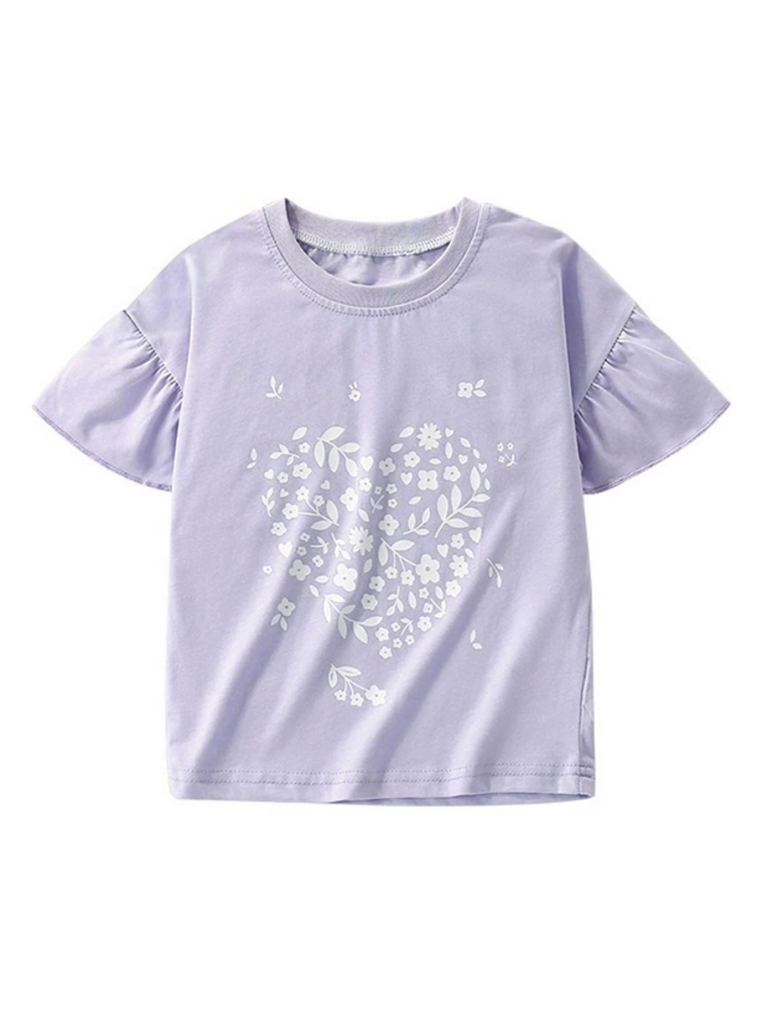 

LULU & SKY Girls Floral Printed Round Neck Cotton T-shirt, Purple