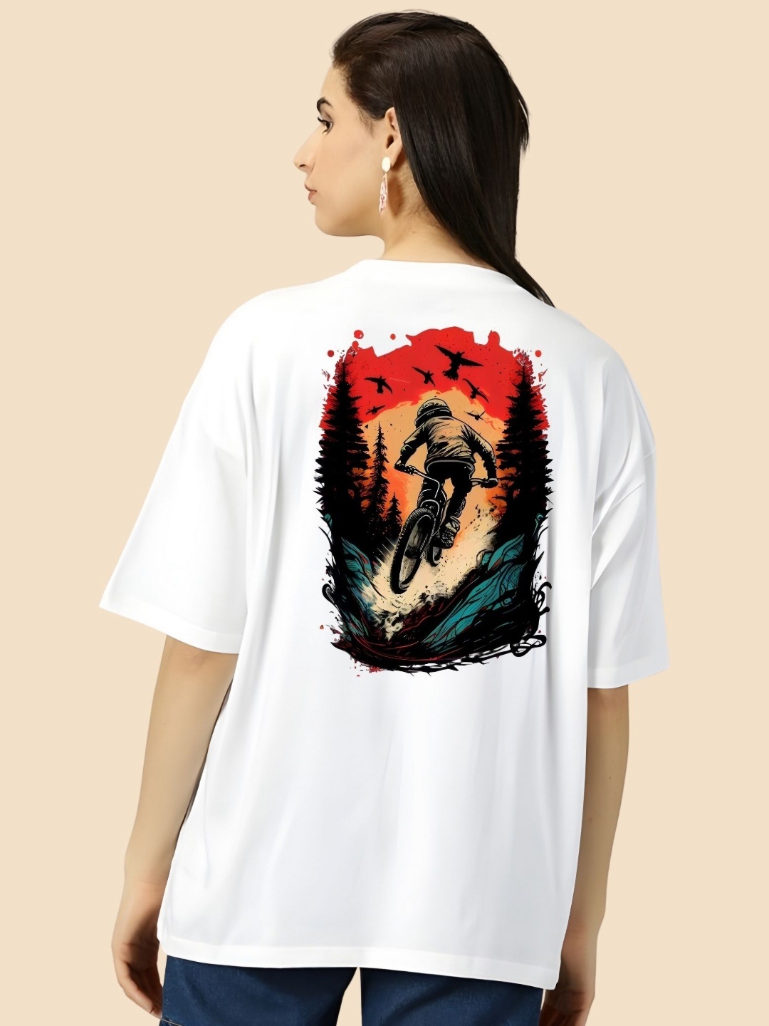 

SZN Women Graphic Printed Round Neck Cotton Oversized T-shirt, White