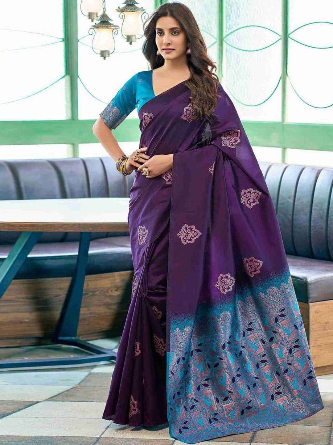 

JULEE Woven Design Zari Pure Silk Banarasi Saree, Purple