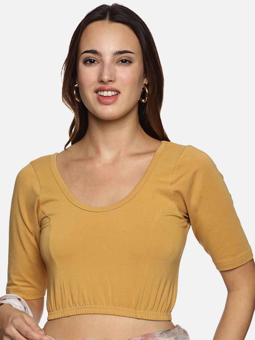 

NOT YET by us Round Neck Readymade Saree Blouse, Mustard