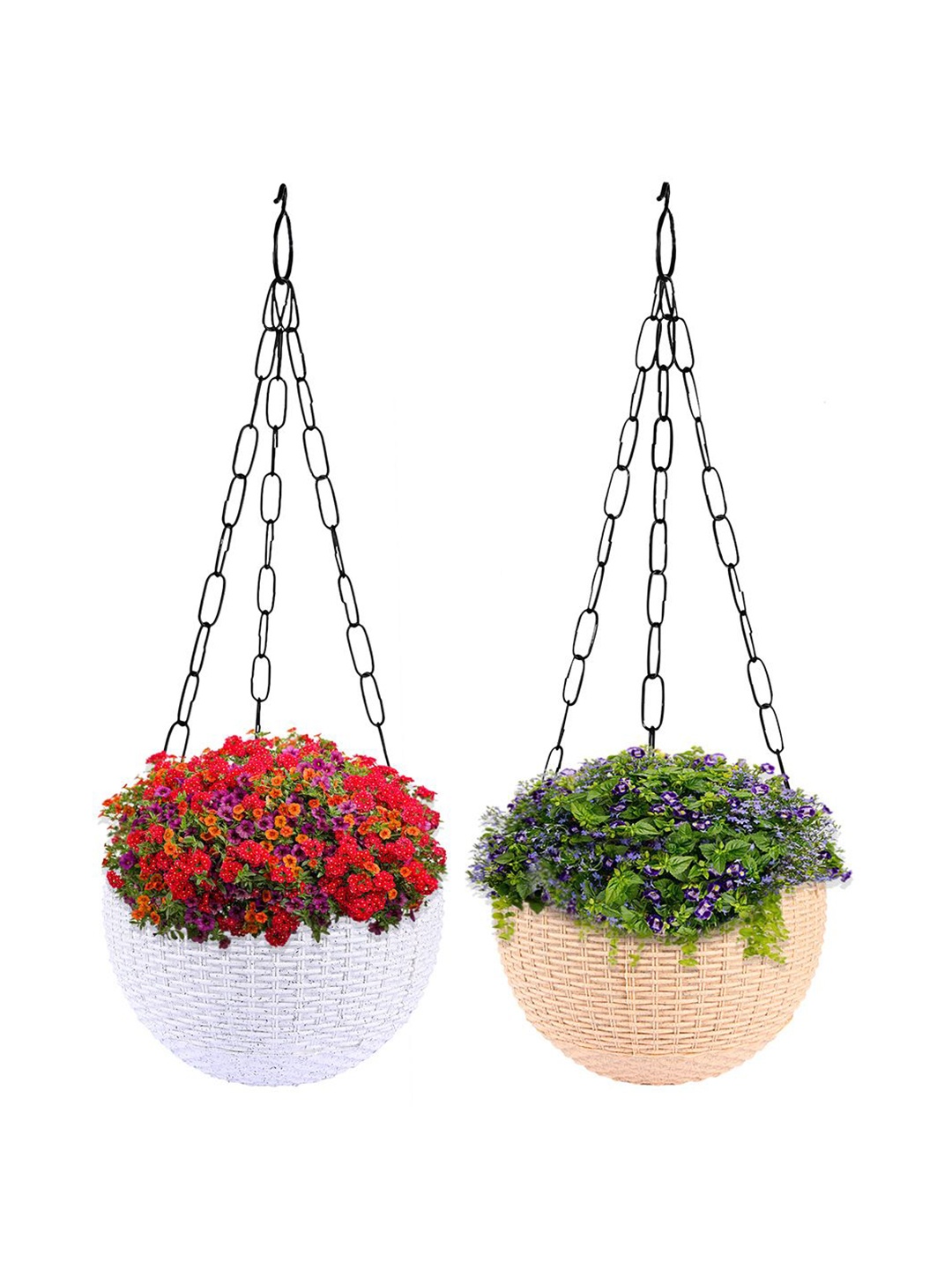 

Kuber Industries Beige & White 2 Pieces Textured Round Marble Euro Hanging Planters