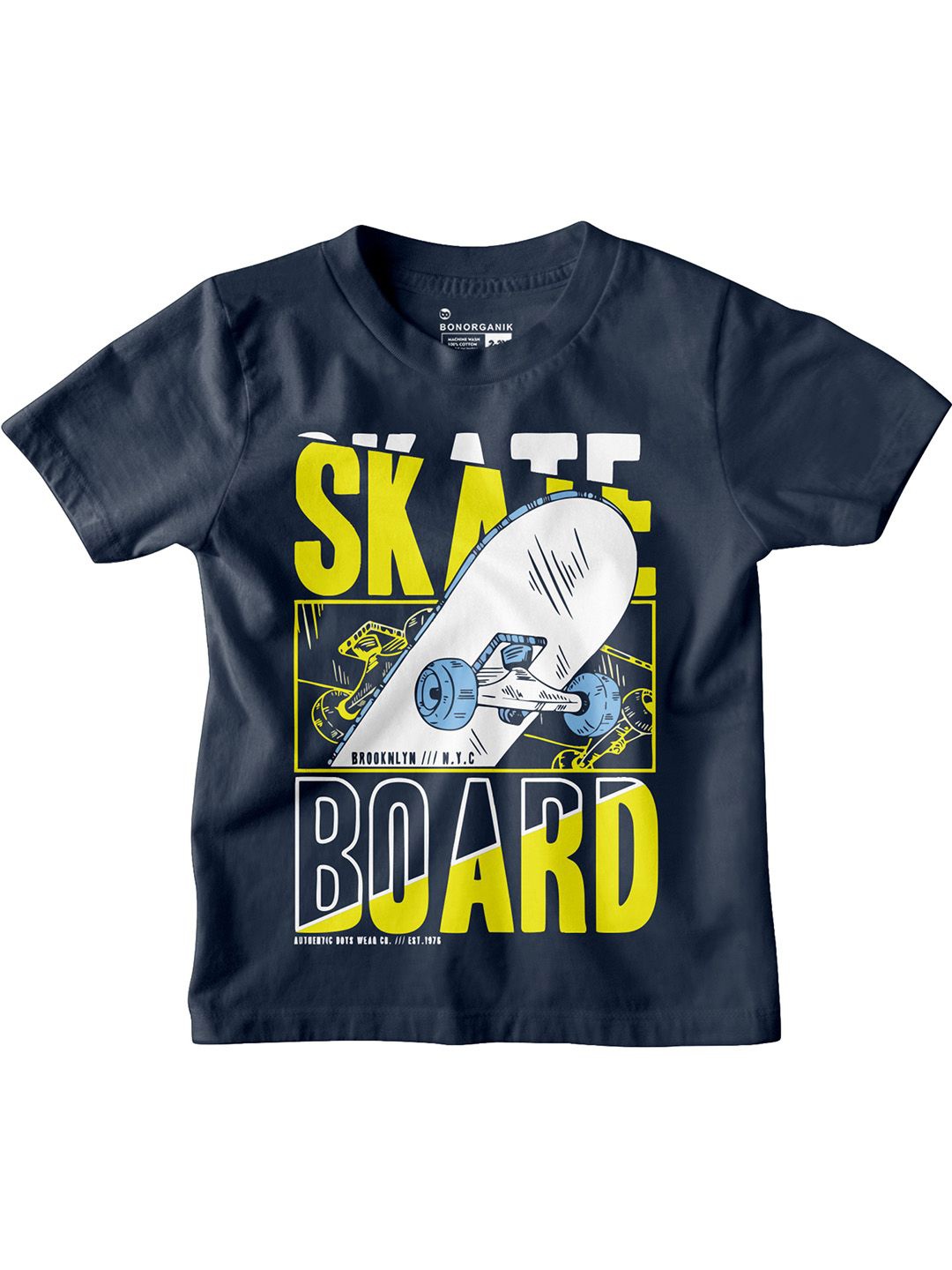 

BonOrganik Boys Graphic Printed Round Neck Cotton T-shirt, Navy blue