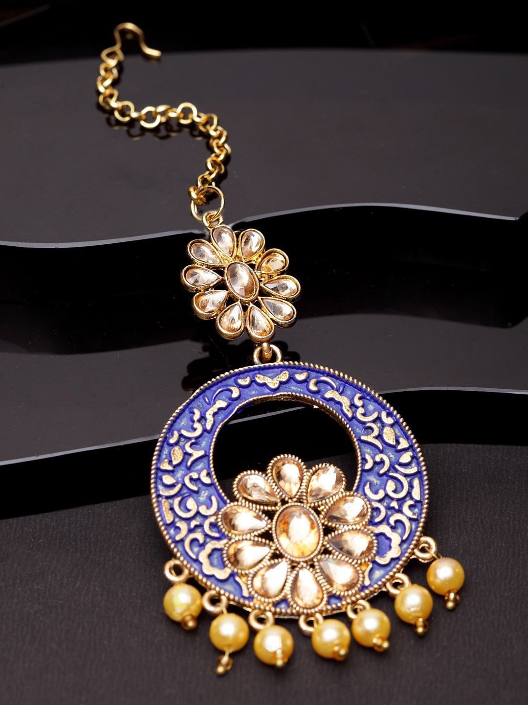

Anouk Gold-Plated Artificial Stones Studded and Beaded Enameled Maang Tikka