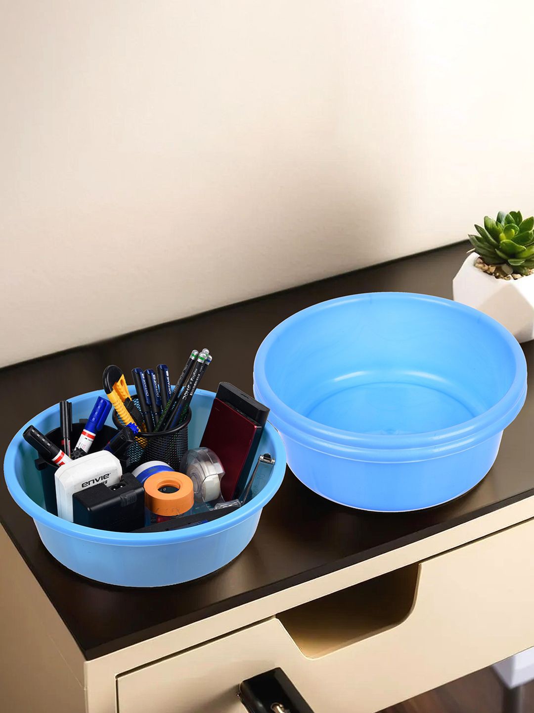 

Kuber Industries Blue 3 Pieces Multipurpose Storage Desk Organisers