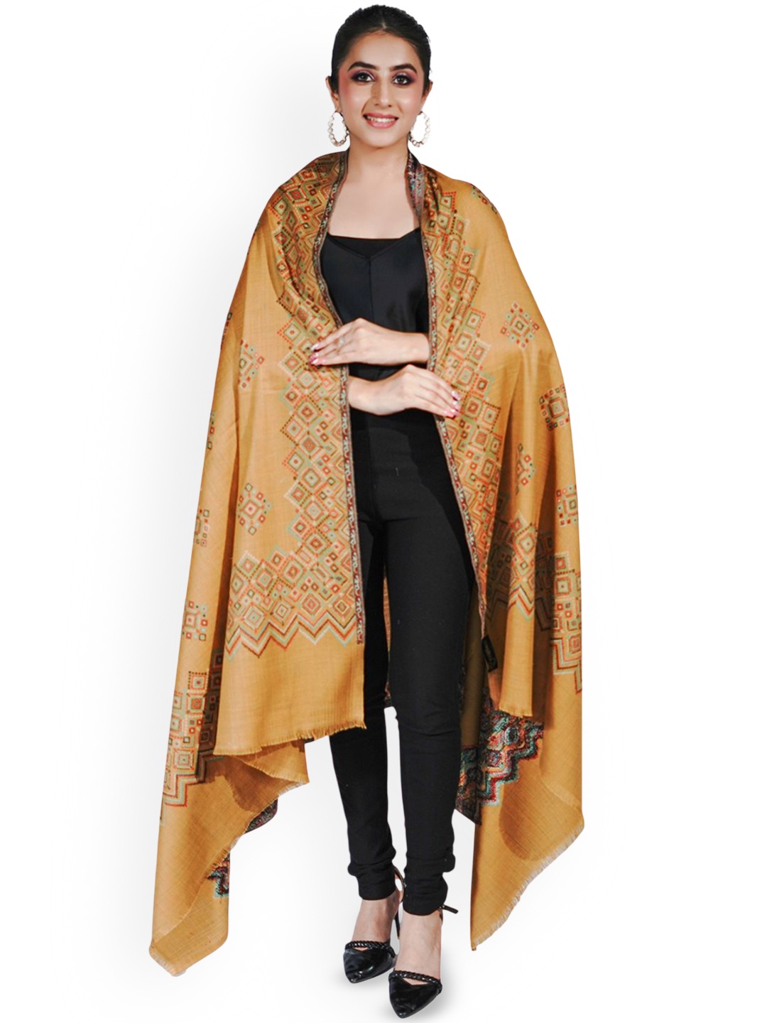 

PASHMAL INDIA PRIVATE LIMITED Geometric Woven Design Woollen Shawl, Brown