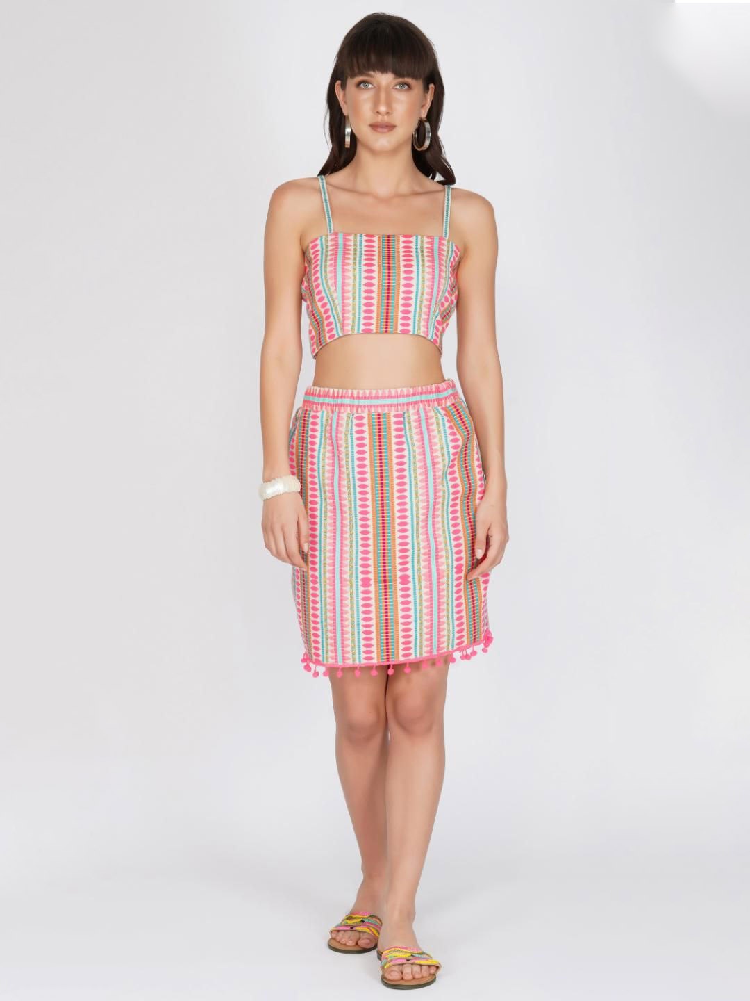 

Kovet Printed Square Neck Pure Cotton Top & Skirt, Pink