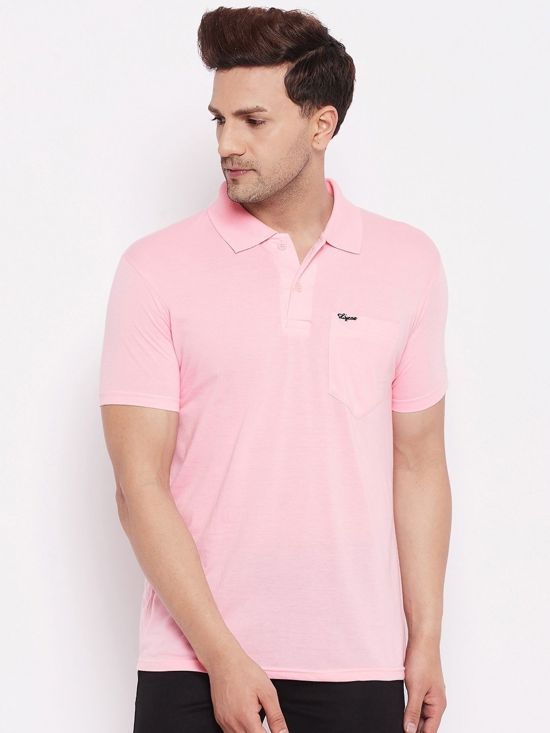 

LYCOS Men Solid Polo Collar Cotton T-shirt, Pink