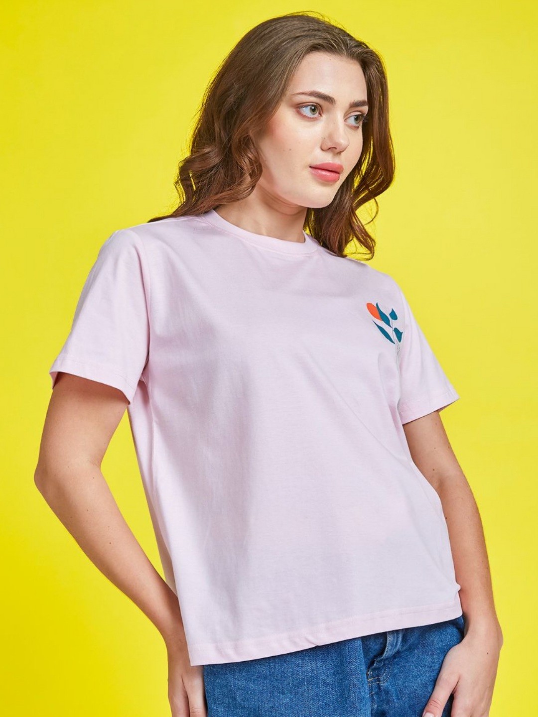 

Mast & Harbour Women Graphic Printed Round Neck Cotton Oversized T-shirt, Pink