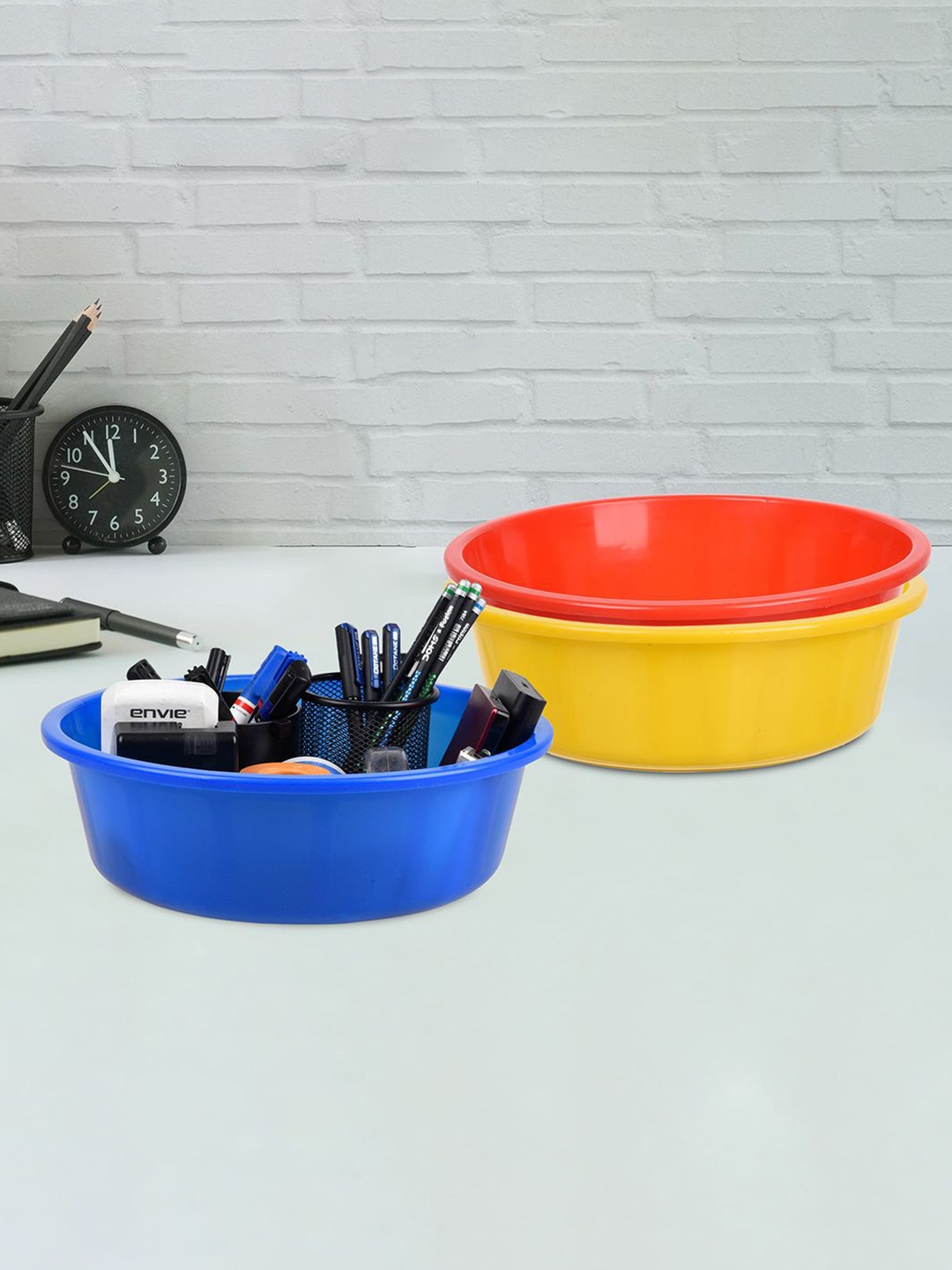 

Kuber Industries Yellow and Red 3 Pieces Multipurpose Storage Desk Organisers