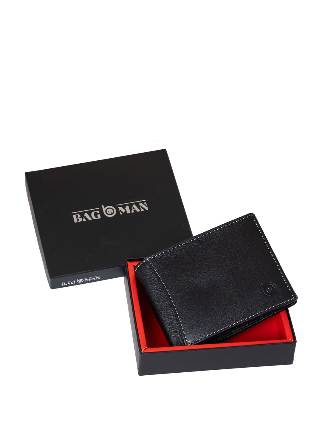 

BAGMAN Men Leather Two Fold Wallet, Black