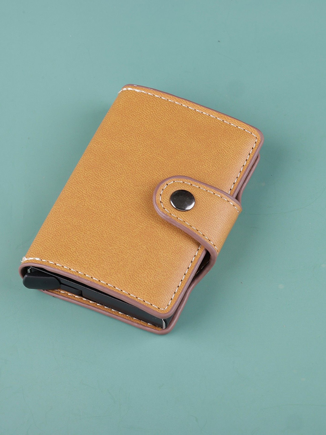 

WATCHSTAR Men Zip Detail Leather Card Holder, Tan