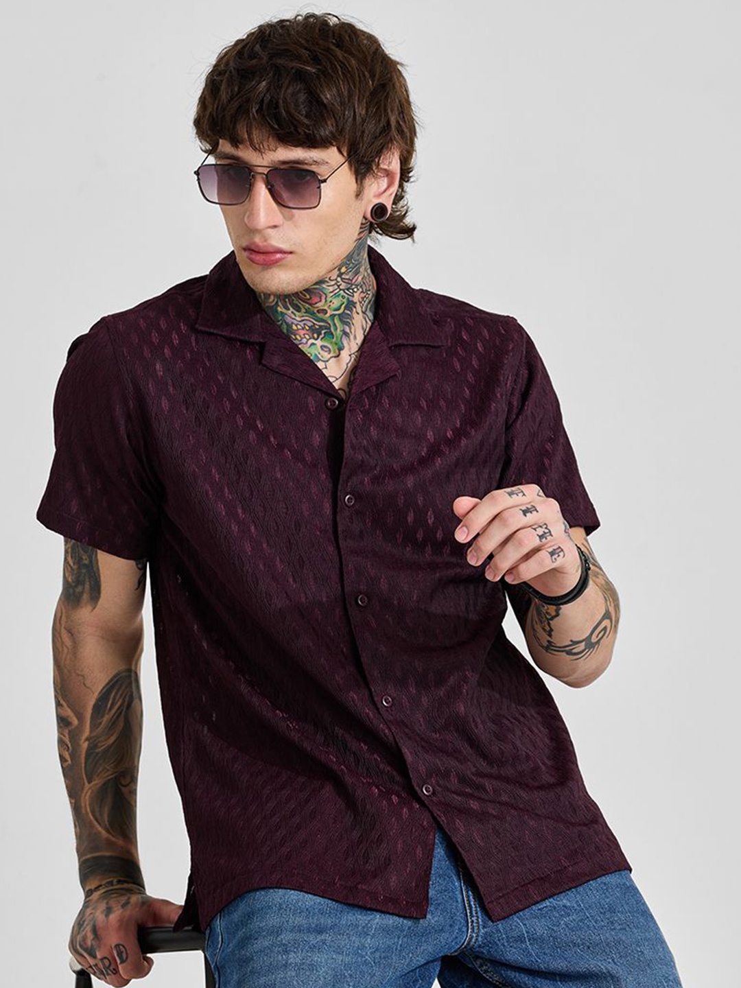 

Snitch Men Relaxed Boxy Opaque Casual Shirt, Burgundy