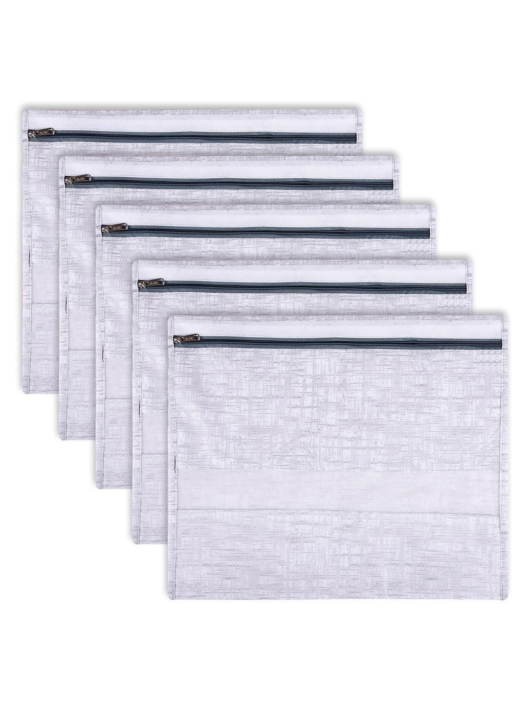 

Kuber Industries Grey Pack of 5 Jute-Printed Non-Woven Multi-Utility Organisers