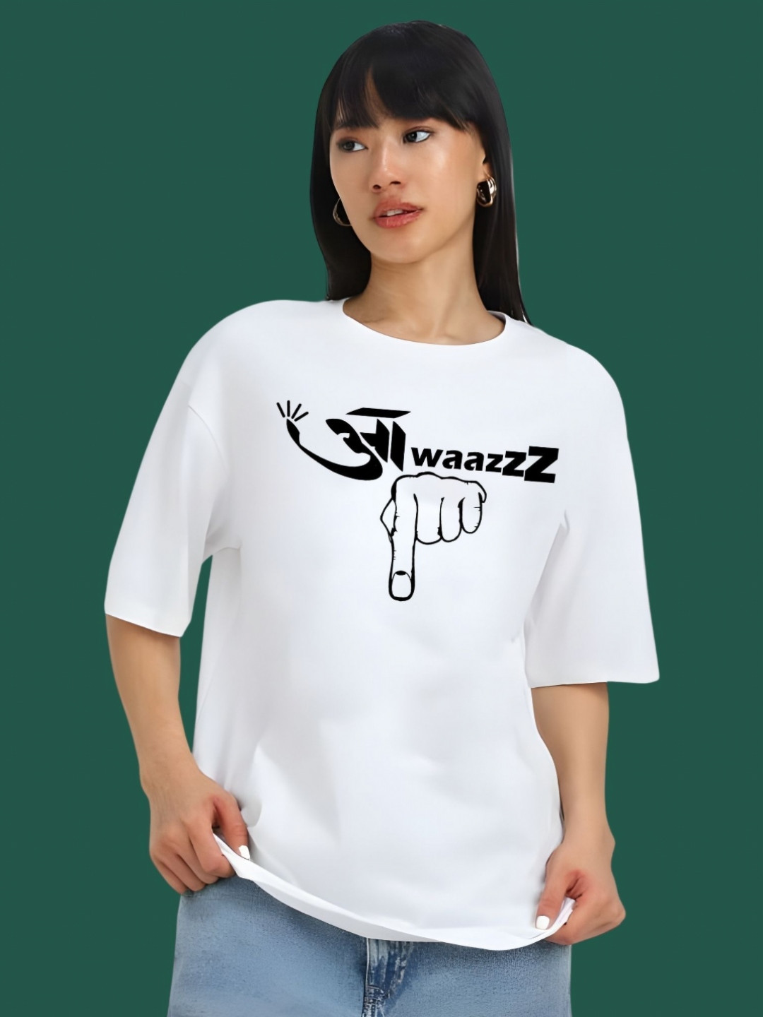 

DressBerry Women Typography Printed Round Neck Cotton Oversized T-shirt, White